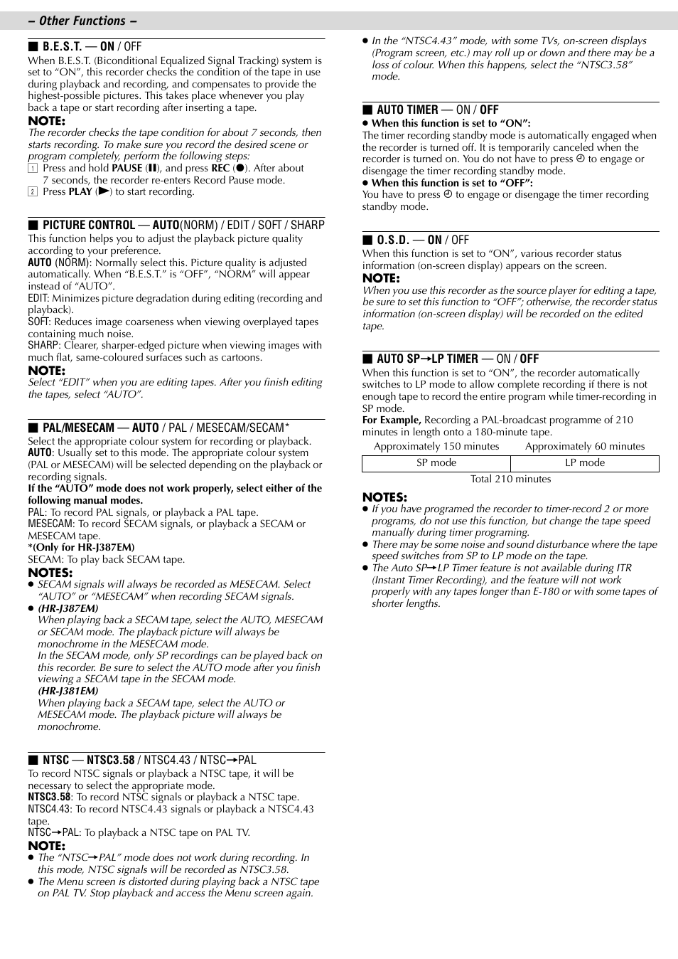 Other functions | JVC HR-J381EM User Manual | Page 10 / 16