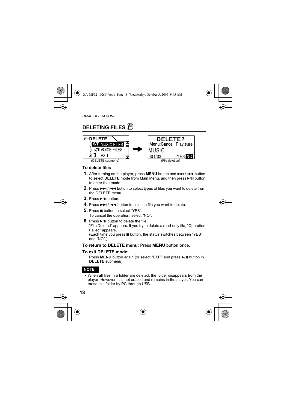 Deleting files | JVC XA-MP102A User Manual | Page 18 / 40