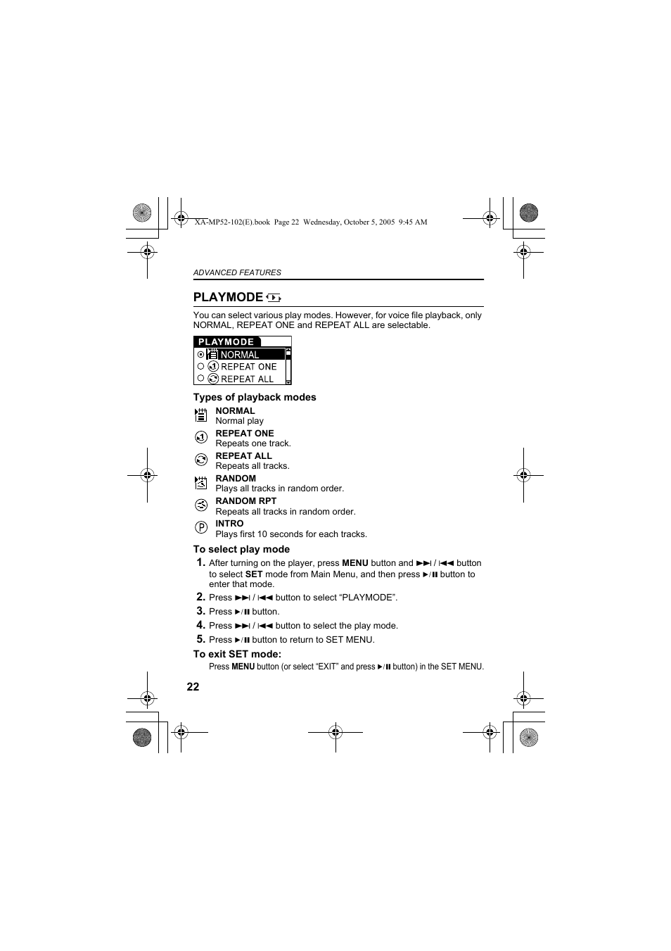 Playmode | JVC XA-MP102A User Manual | Page 22 / 40