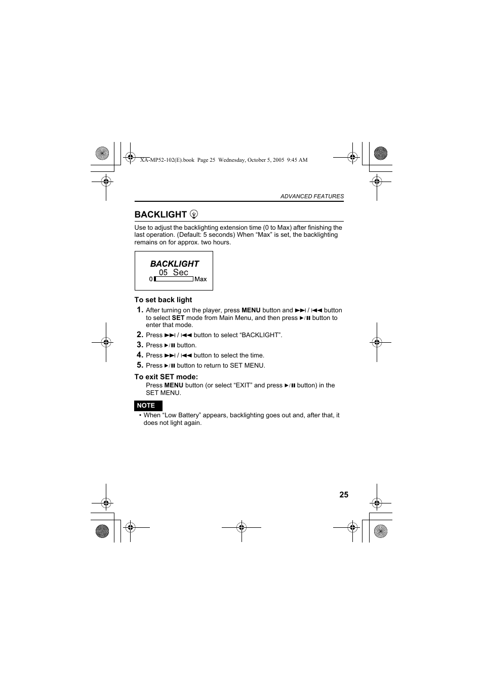 Backlight | JVC XA-MP102A User Manual | Page 25 / 40