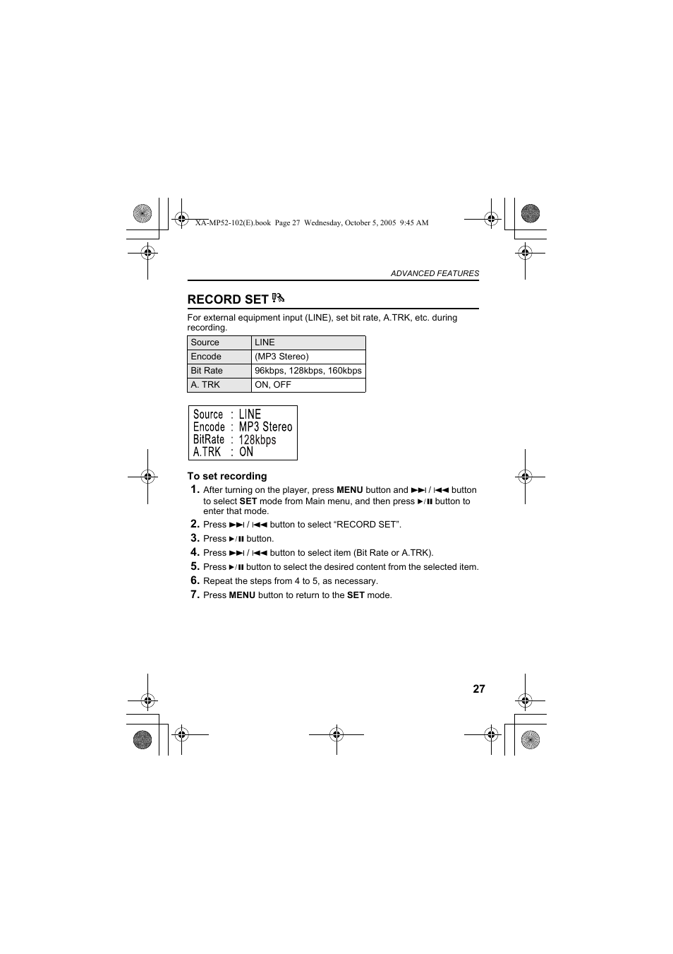 Record set | JVC XA-MP102A User Manual | Page 27 / 40