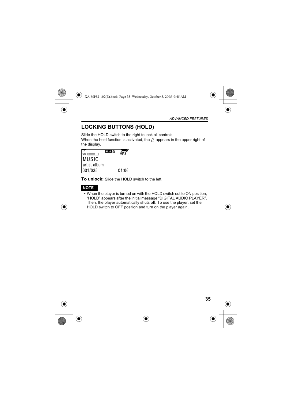 Locking buttons (hold) | JVC XA-MP102A User Manual | Page 35 / 40