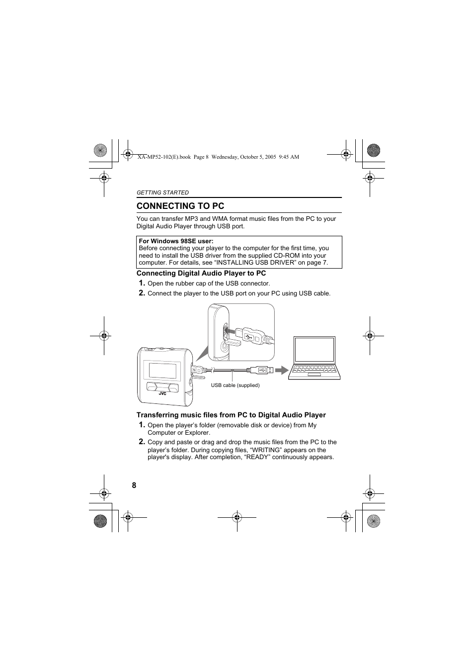 Connecting to pc | JVC XA-MP102A User Manual | Page 8 / 40