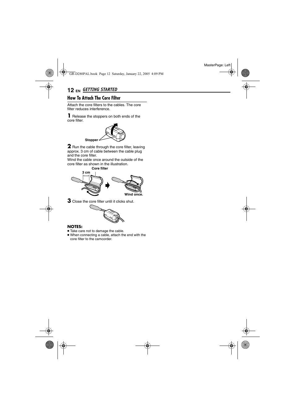 How to attach the core filter | JVC GR-D280 User Manual | Page 12 / 56