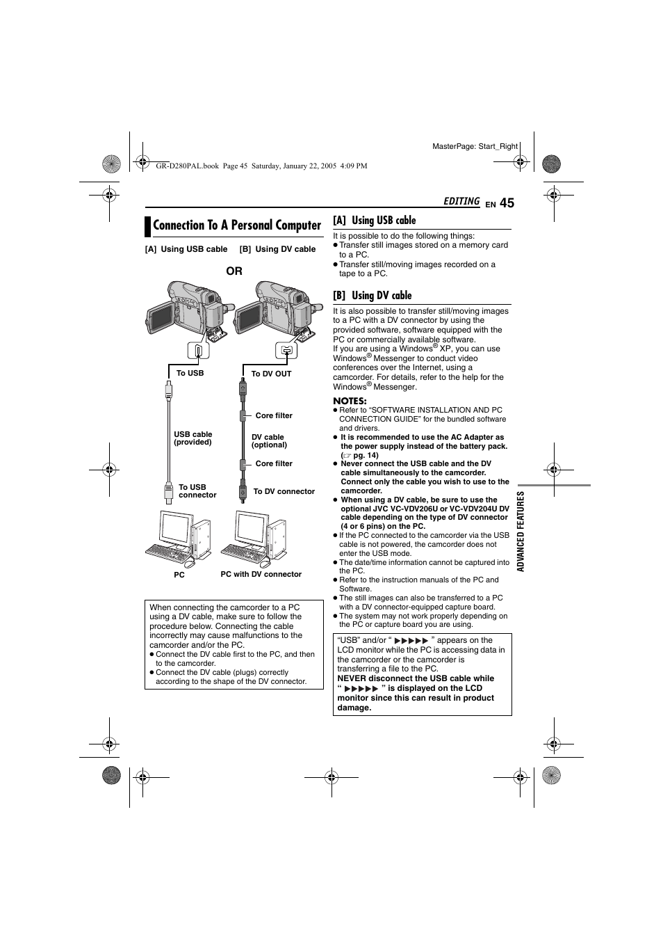 Connection to a personal computer, Pg. 45) | JVC GR-D280 User Manual | Page 45 / 56