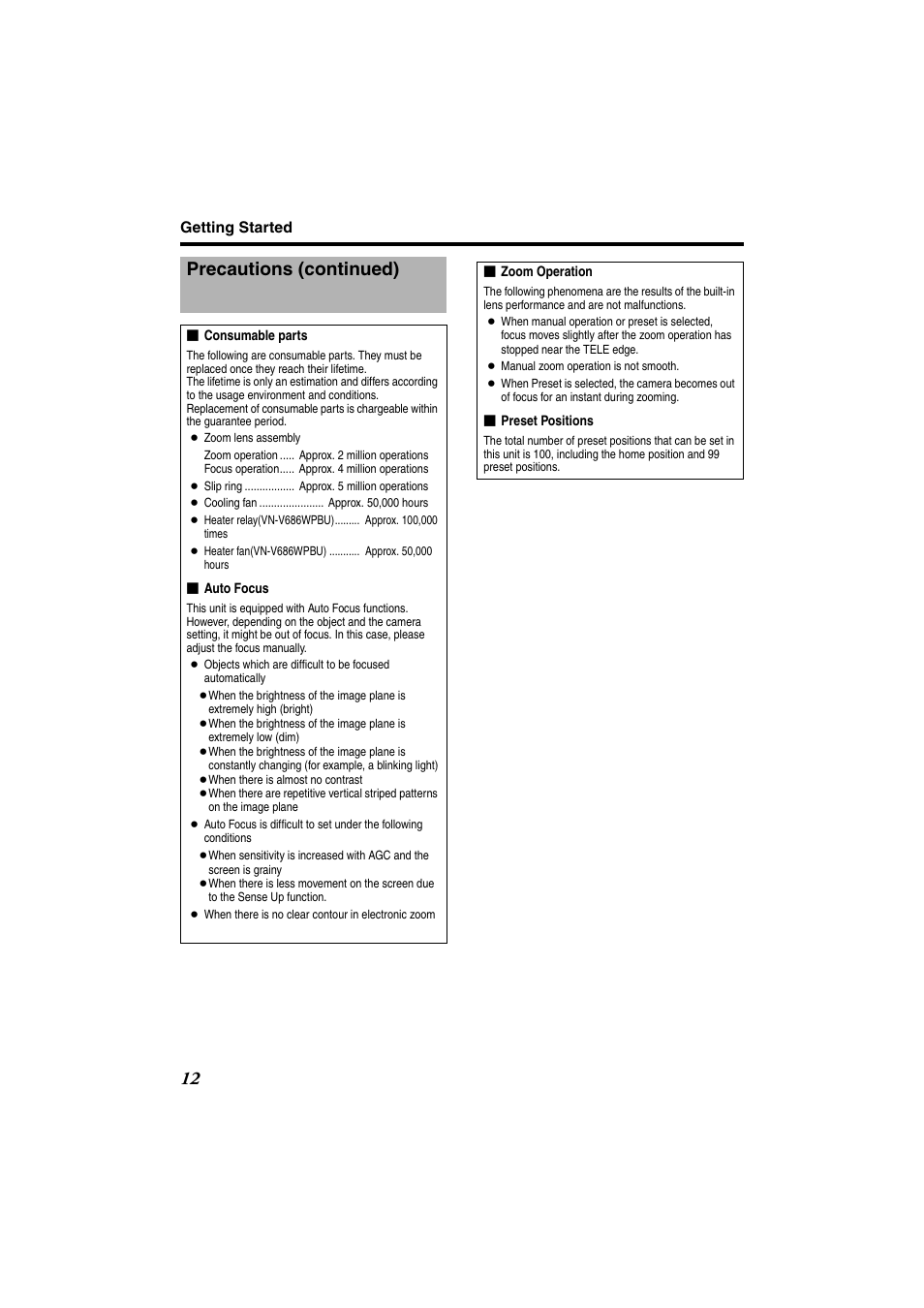 Precautions (continued) | JVC VN-685U User Manual | Page 12 / 130