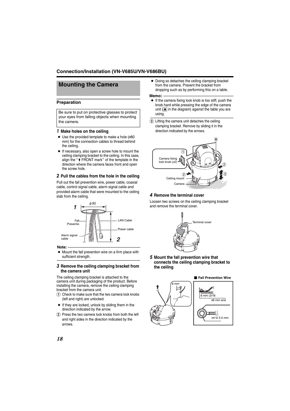 Connection/installation (vn-v685u/vn-v686bu), Mounting the camera, Connection/installation | Vn-v685u/vn-v686bu) | JVC VN-685U User Manual | Page 18 / 130