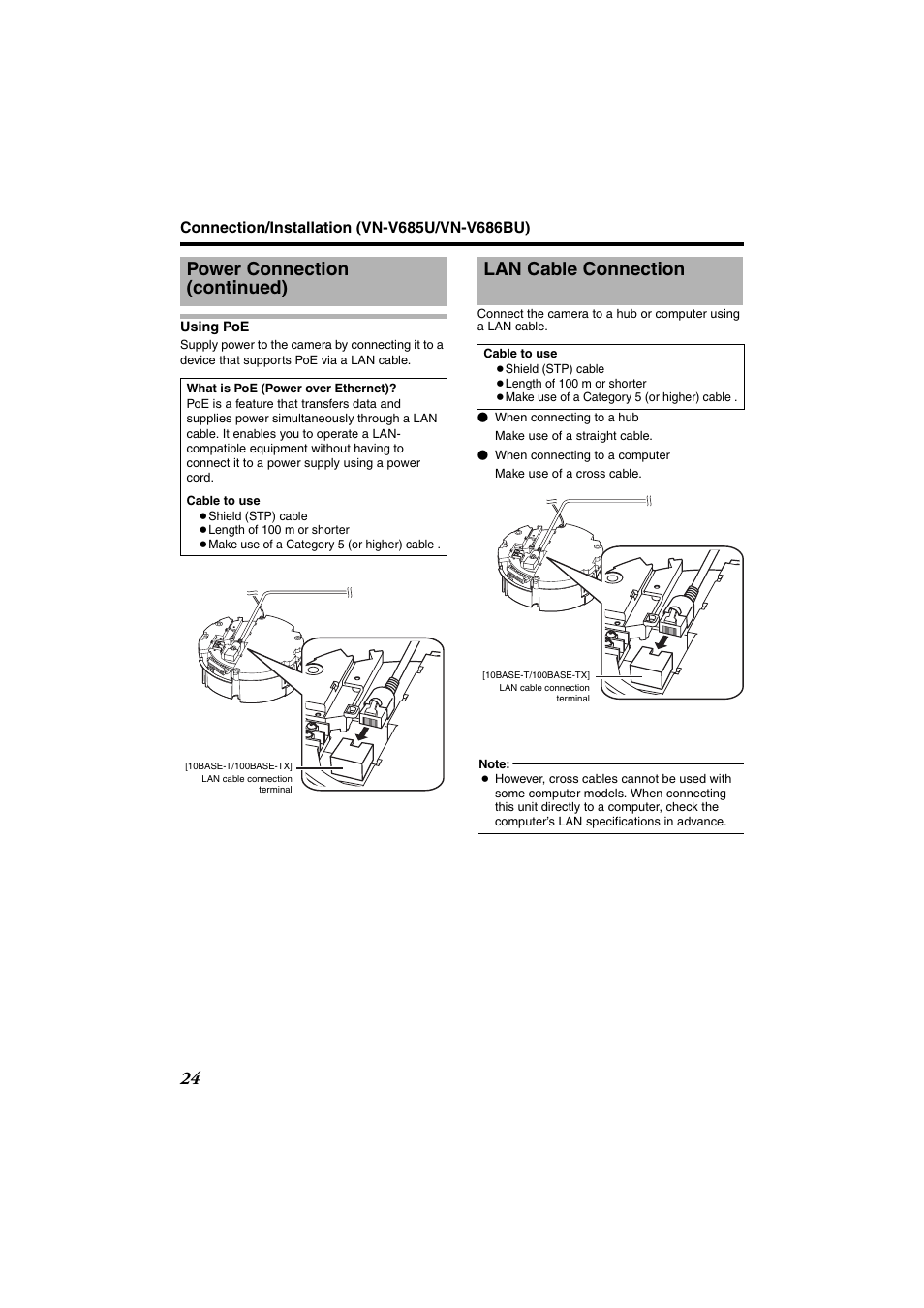 Lan cable connection, Power connection (continued) | JVC VN-685U User Manual | Page 24 / 130