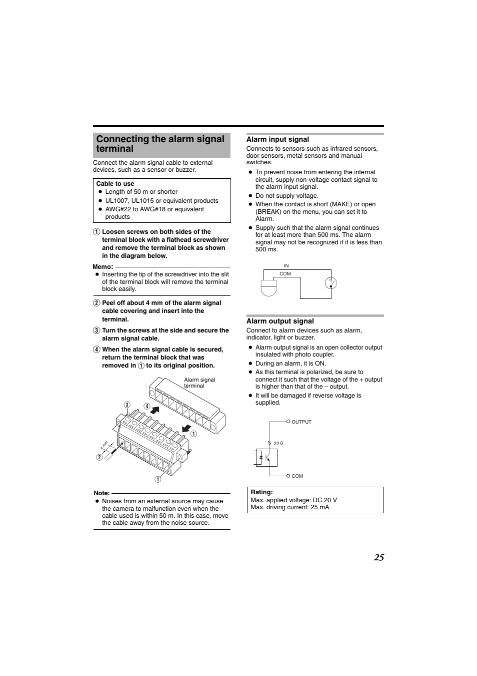 Connecting the alarm signal terminal | JVC VN-685U User Manual | Page 25 / 130