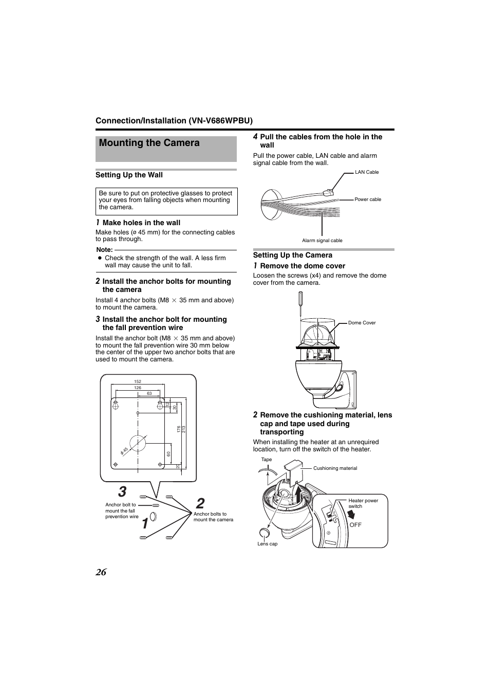 Connection/installation (vn-v686wpbu), Mounting the camera, Connection/installation | Vn-v686wpbu) | JVC VN-685U User Manual | Page 26 / 130