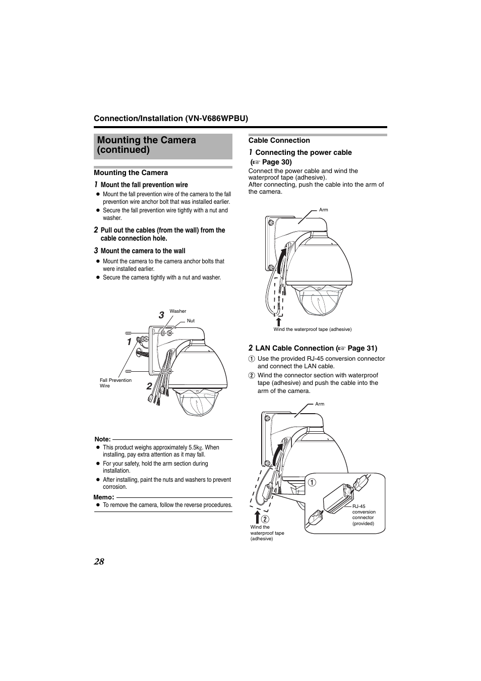 Mounting the camera (continued) 1 2 3 | JVC VN-685U User Manual | Page 28 / 130