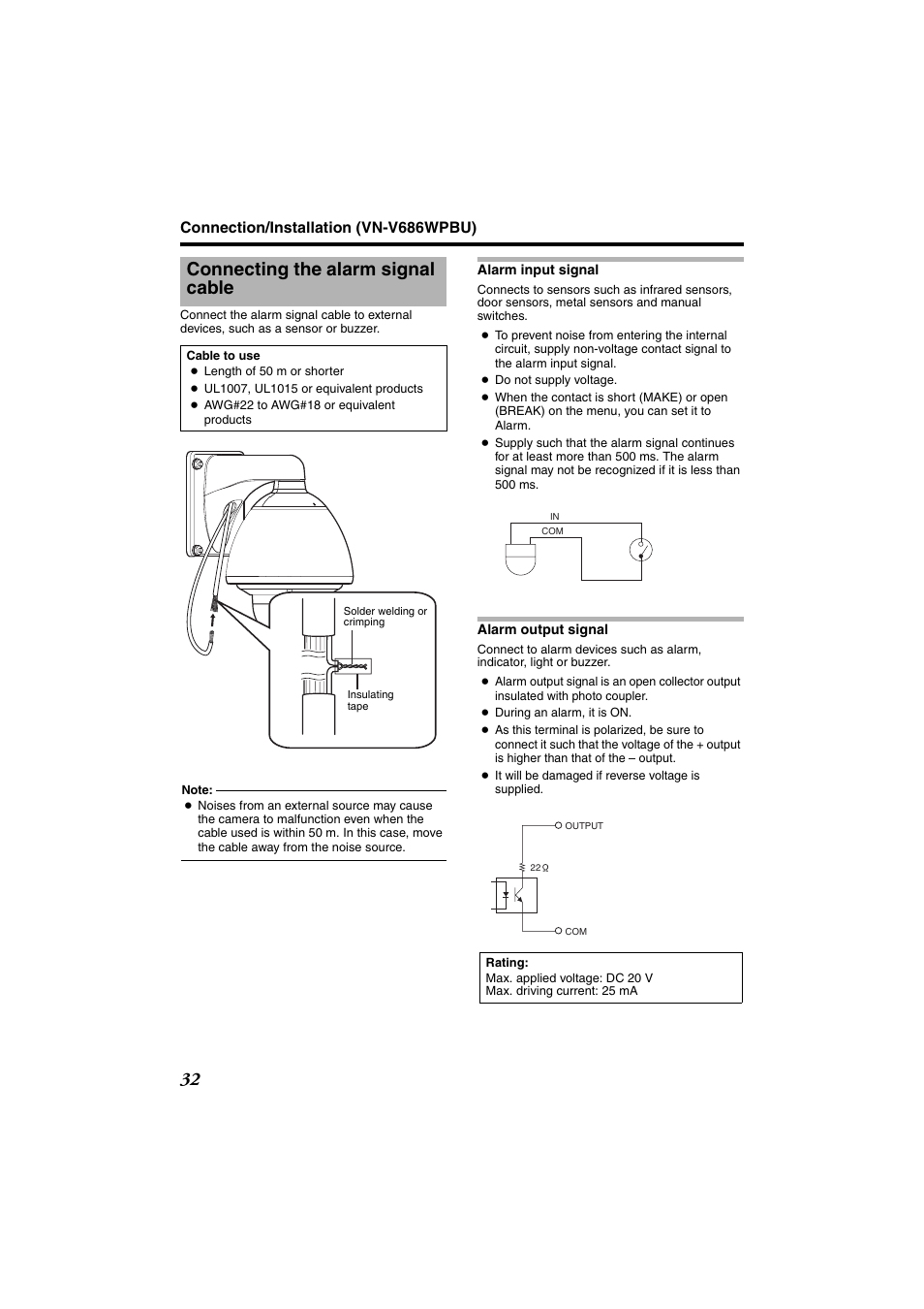 Connecting the alarm signal cable | JVC VN-685U User Manual | Page 32 / 130