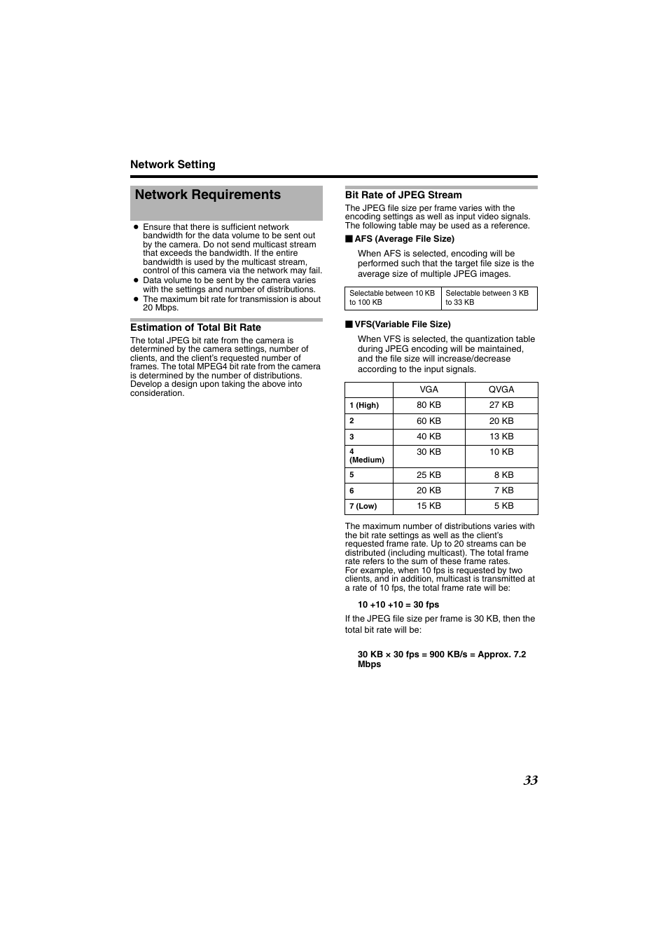 Network setting, Network requirements | JVC VN-685U User Manual | Page 33 / 130