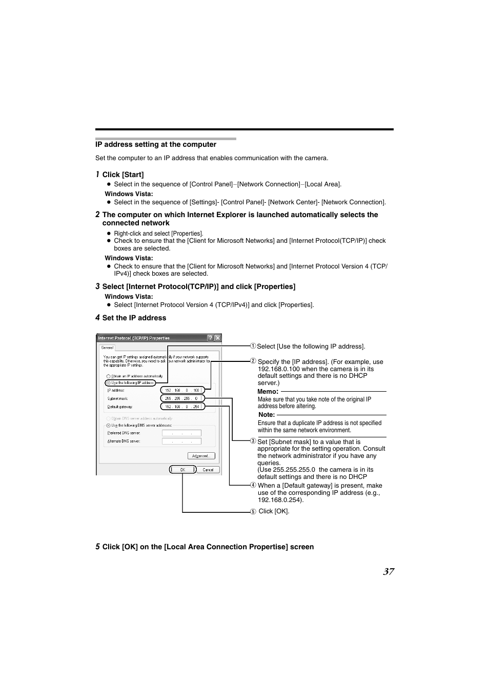 Ip address setting at the computer, Step1 ip address setting at the, Computer | JVC VN-685U User Manual | Page 37 / 130