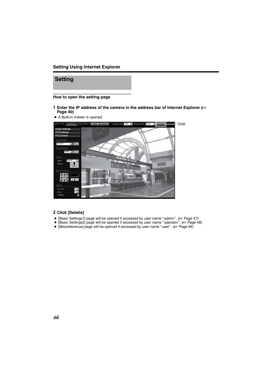 Setting using internet explorer, Setting | JVC VN-685U User Manual | Page 46 / 130