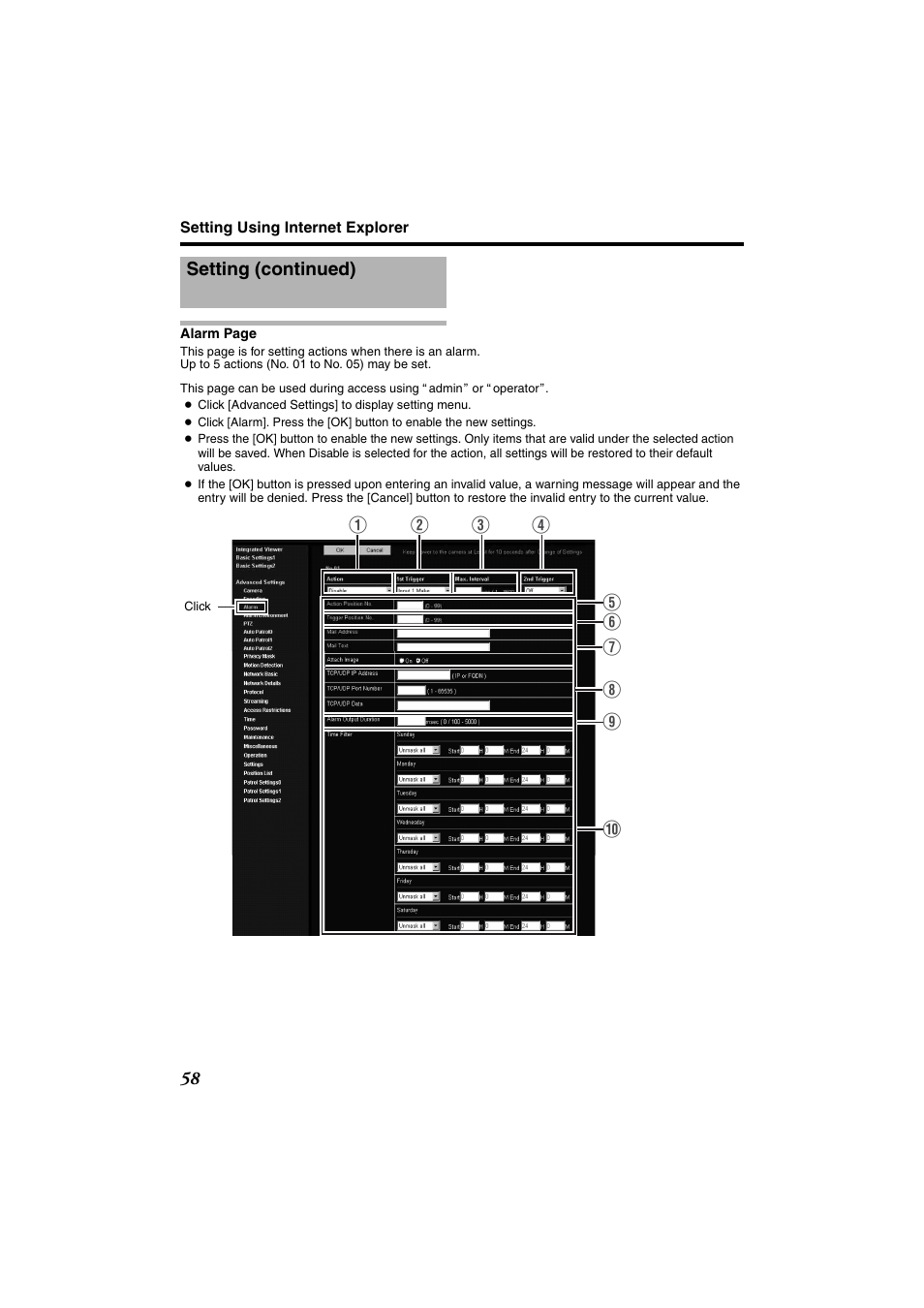Setting (continued) | JVC VN-685U User Manual | Page 58 / 130