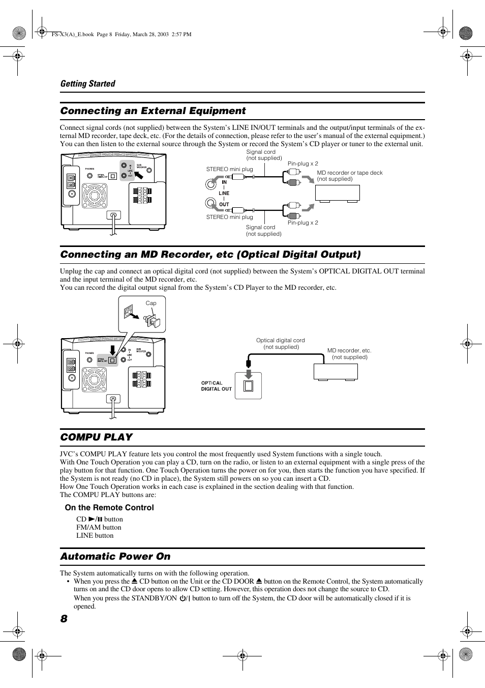 Connecting an external equipment, Compu play, Automatic power on | JVC DLA FS-X3 User Manual | Page 10 / 30