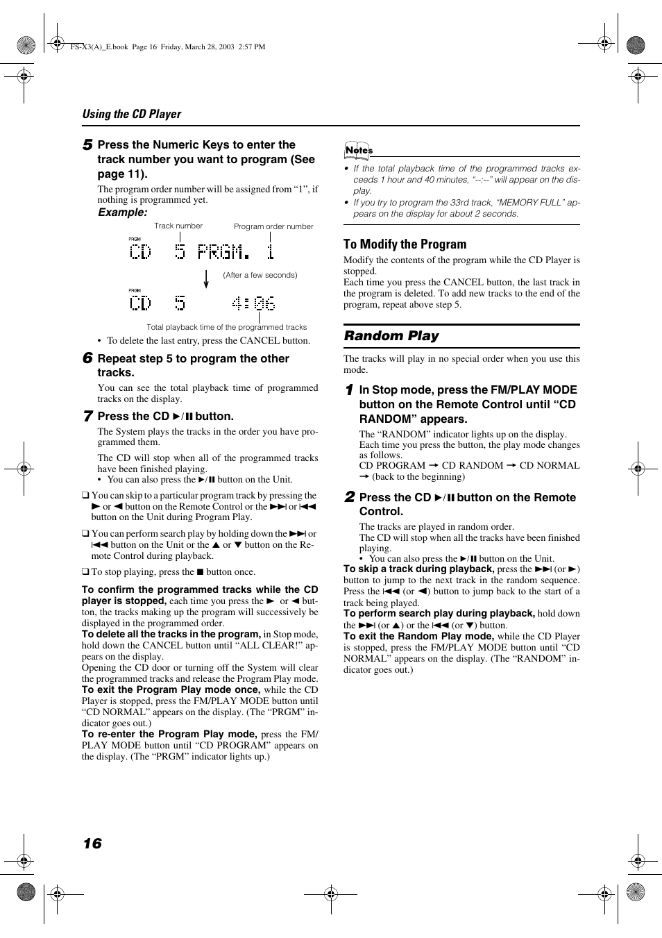 Random play | JVC DLA FS-X3 User Manual | Page 18 / 30