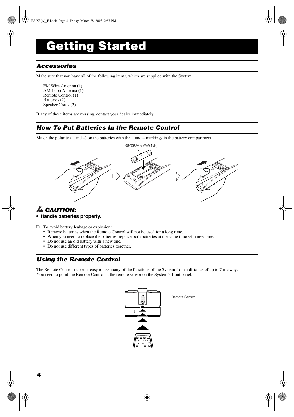 Getting started | JVC DLA FS-X3 User Manual | Page 6 / 30