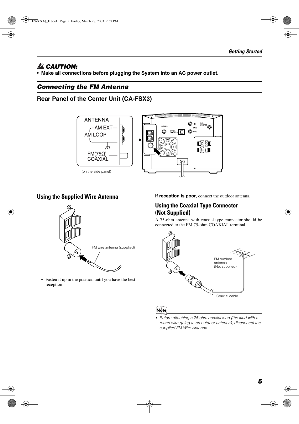 Caution, Using the coaxial type connector (not supplied) | JVC DLA FS-X3 User Manual | Page 7 / 30