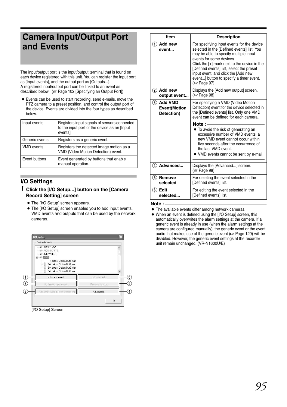 Camera input/output port and events, I/o settings, To [camera input/output port and | JVC LST0728-001C User Manual | Page 103 / 168