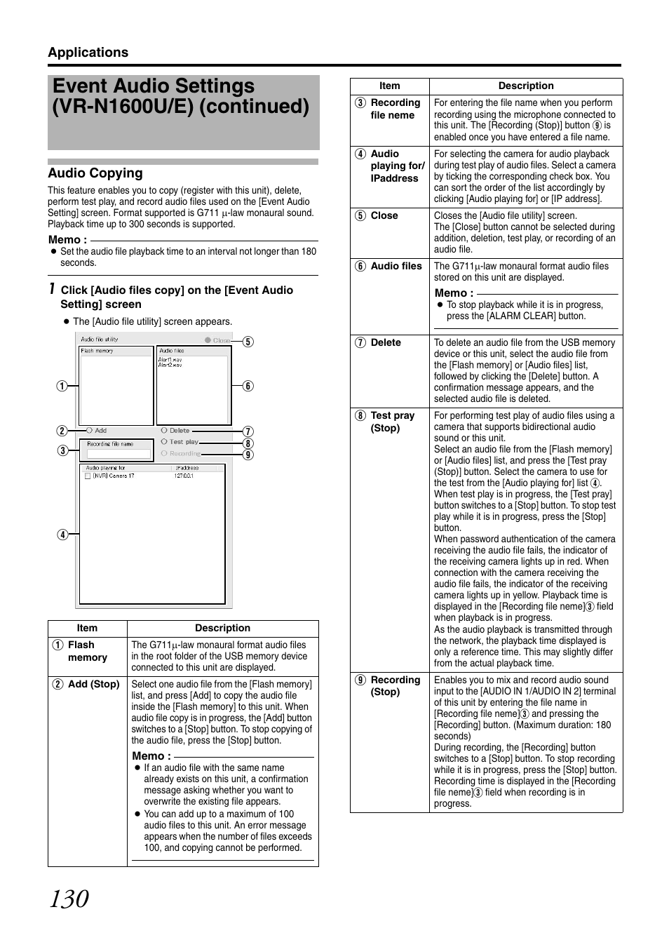 Audio copying, Event audio settings (vr-n1600u/e) (continued), Applications audio copying | JVC LST0728-001C User Manual | Page 138 / 168