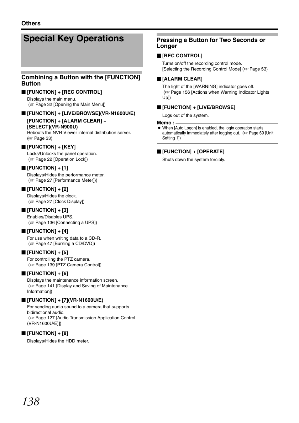 Special key operations, Combining a button with the [function] button, Pressing a button for two seconds or longer | JVC LST0728-001C User Manual | Page 146 / 168