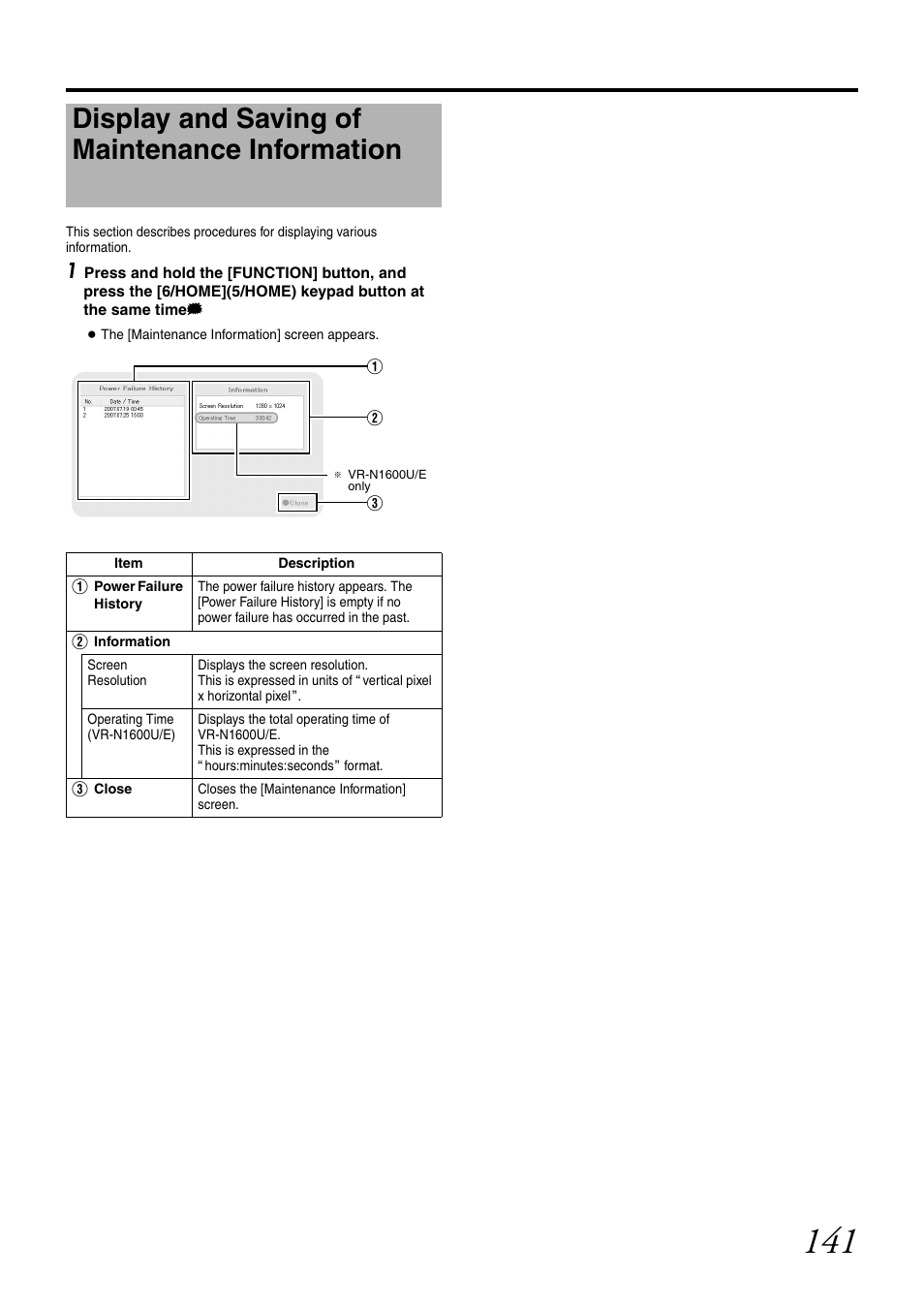 Display and saving of maintenance information | JVC LST0728-001C User Manual | Page 149 / 168