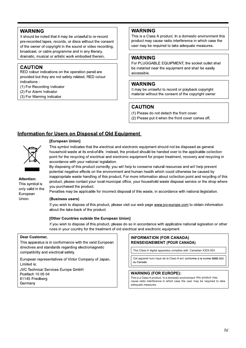 JVC LST0728-001C User Manual | Page 5 / 168