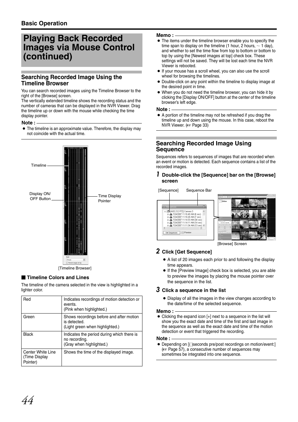 Searching recorded image using sequence, Searching recorded image using the timeline, Browser | JVC LST0728-001C User Manual | Page 52 / 168