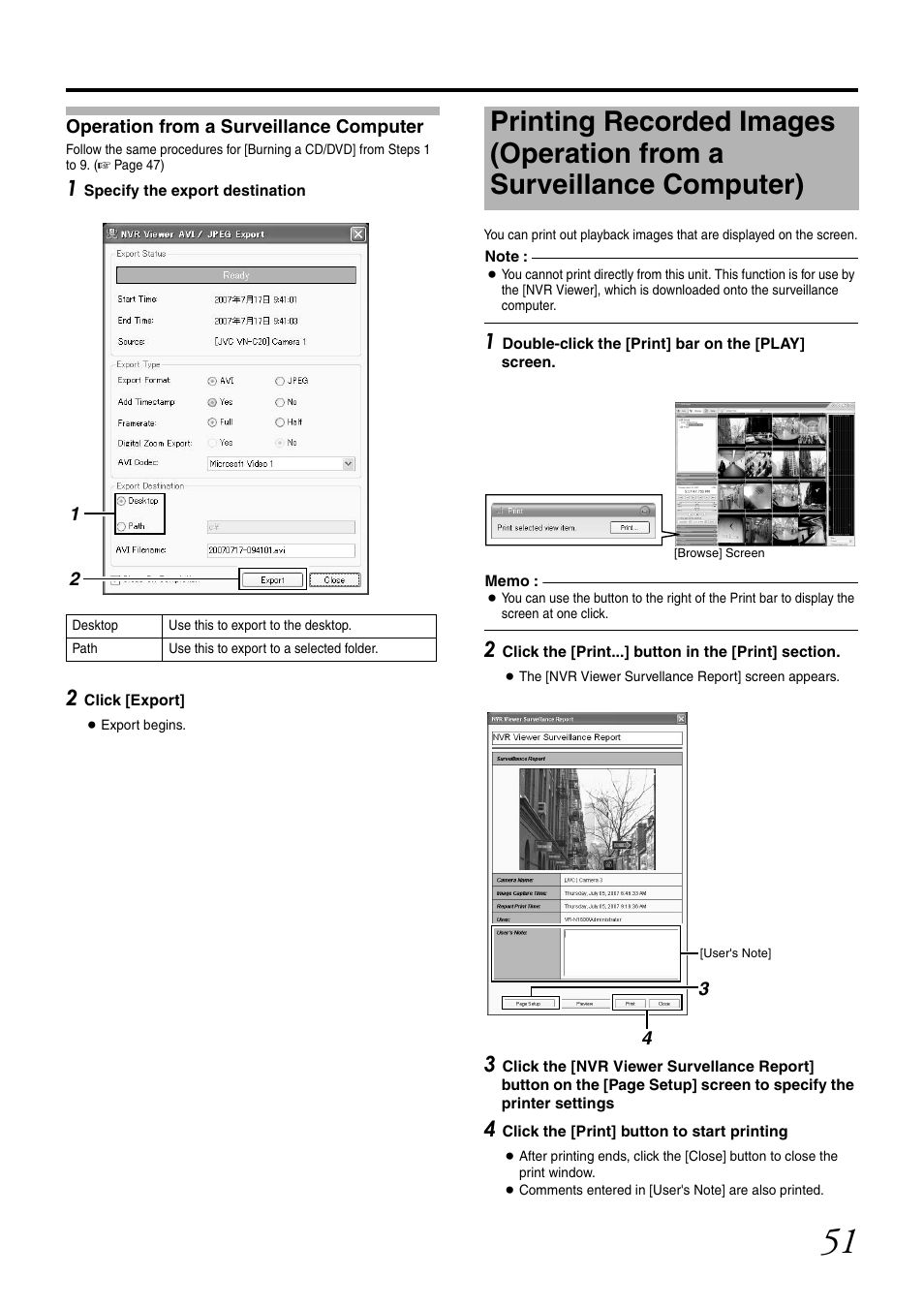Operation from a surveillance computer, Printing recorded images, Operation from a surveillance computer) | JVC LST0728-001C User Manual | Page 59 / 168