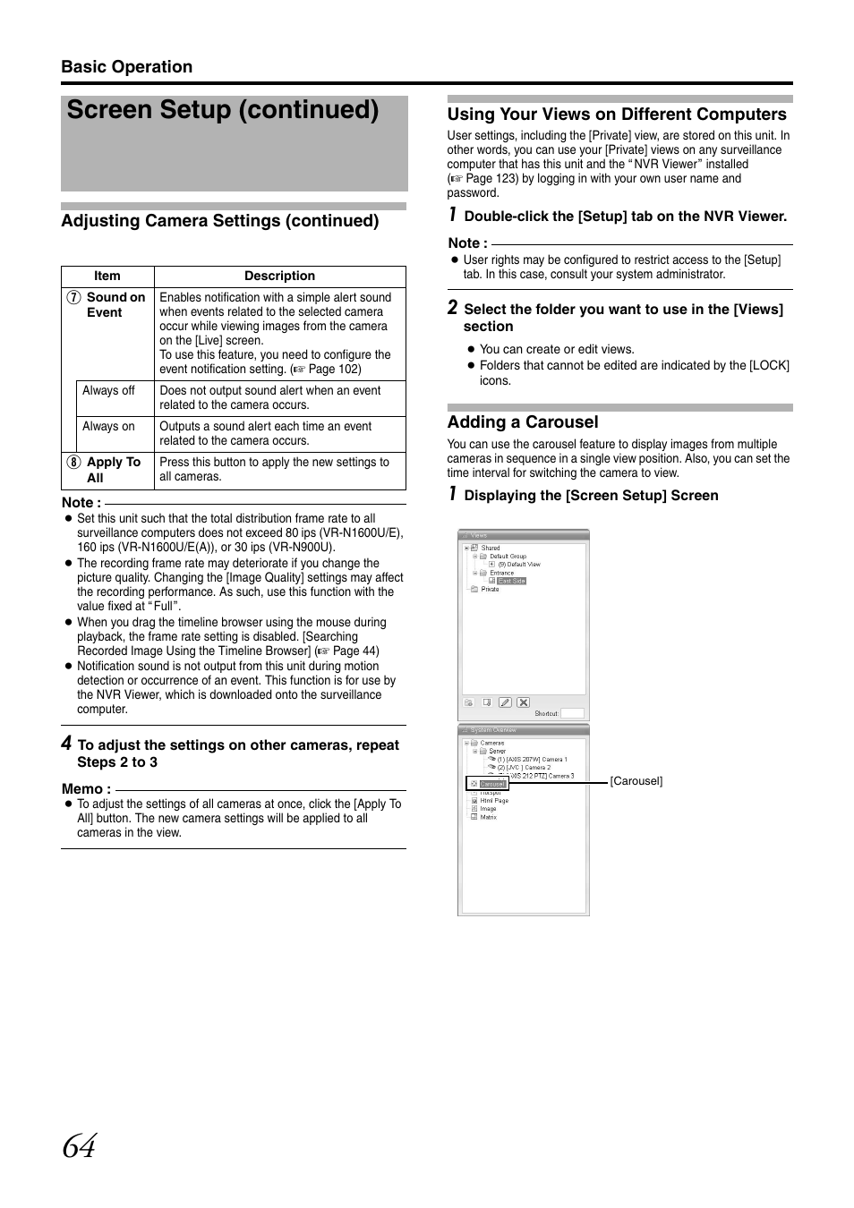 Using your views on different computers, Adding a carousel, Screen setup (continued) | JVC LST0728-001C User Manual | Page 72 / 168