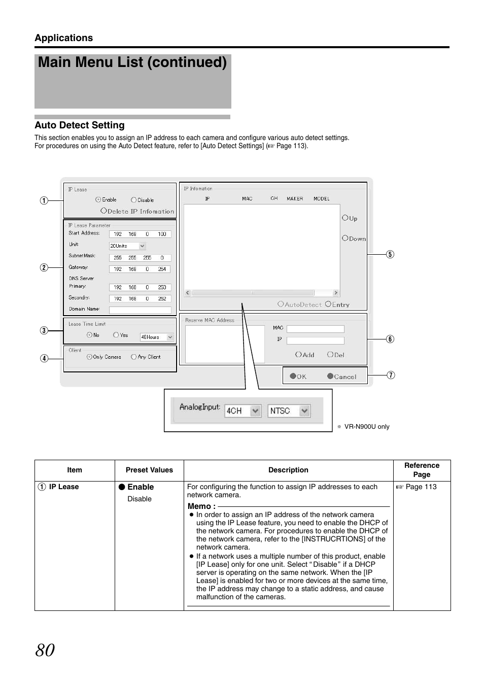 Auto detect setting, Main menu list (continued) | JVC LST0728-001C User Manual | Page 88 / 168
