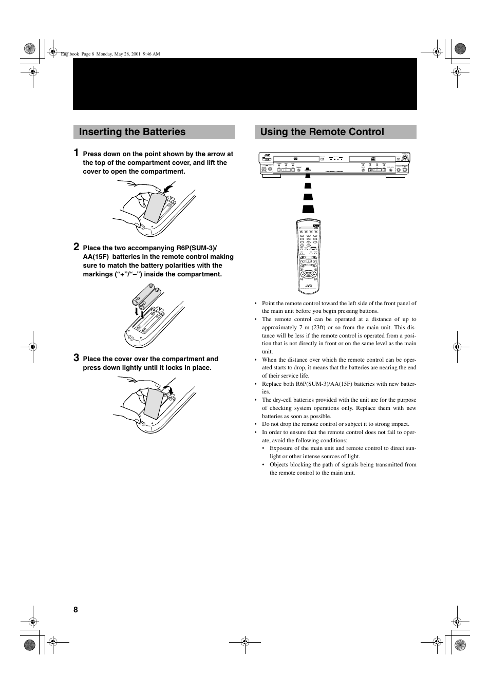 Inserting the batteries using the remote control | JVC XL-R2010BK User Manual | Page 10 / 47