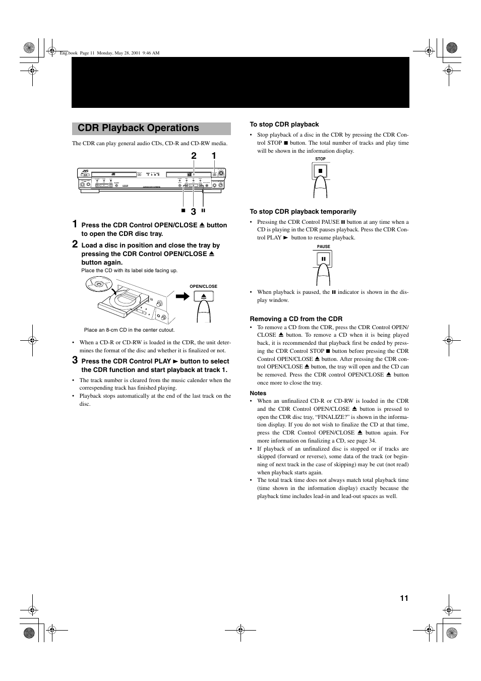 Cdr playback operations | JVC XL-R2010BK User Manual | Page 13 / 47