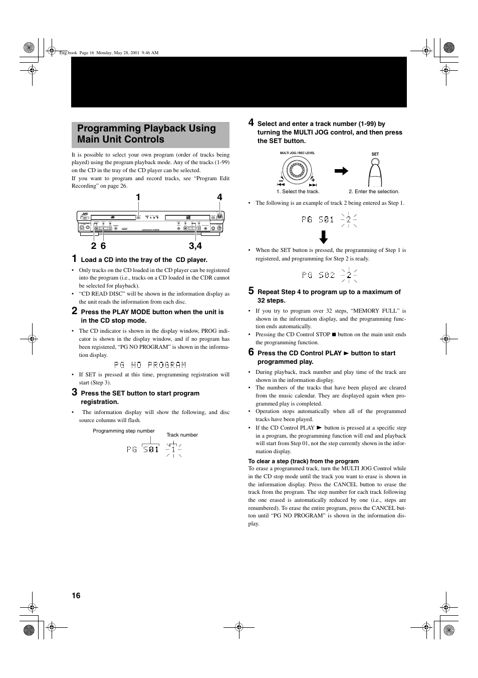 Programming playback using main unit controls | JVC XL-R2010BK User Manual | Page 18 / 47