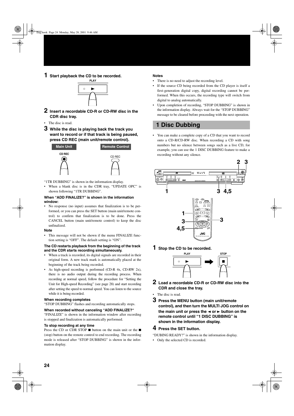 1 disc dubbing | JVC XL-R2010BK User Manual | Page 26 / 47