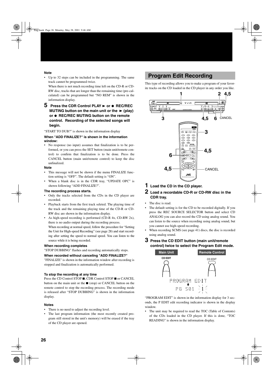 Program edit recording, Mix blance cd line line mic mic | JVC XL-R2010BK User Manual | Page 28 / 47