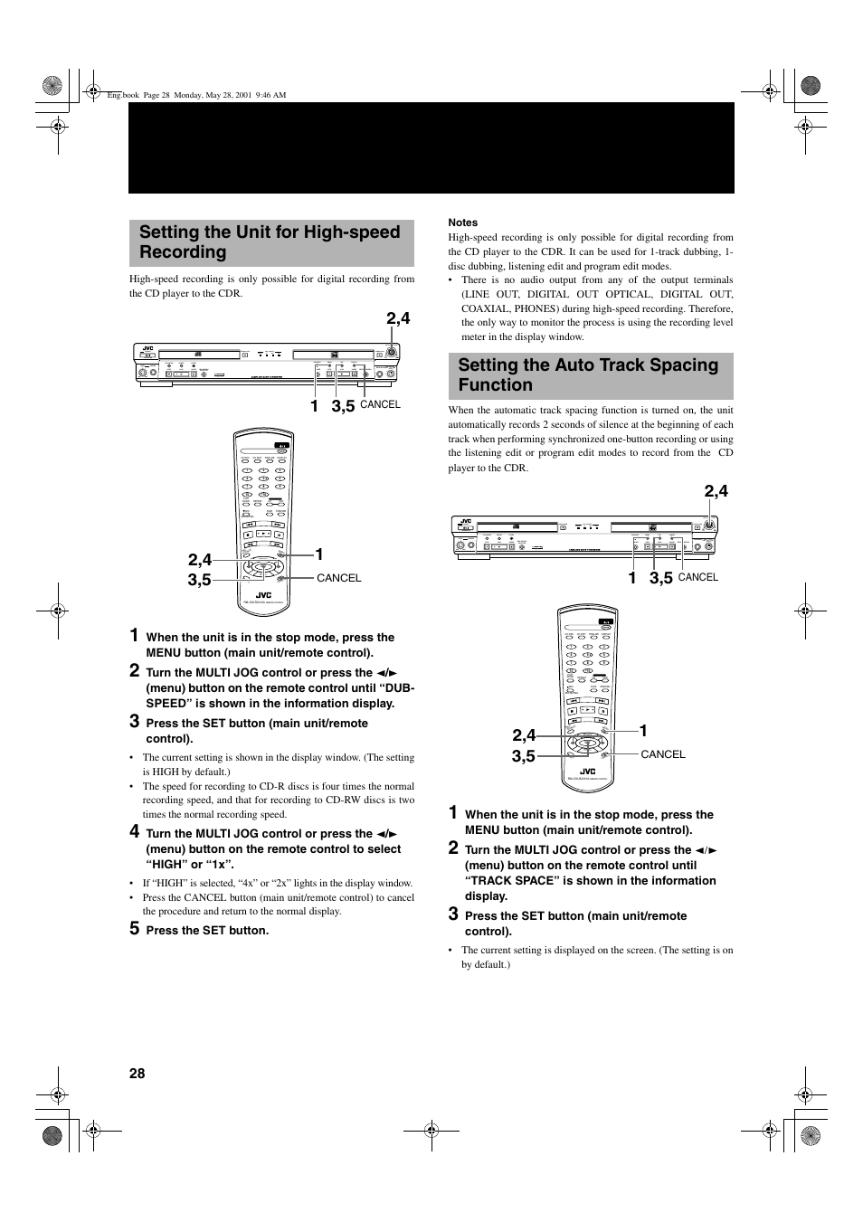 Setting the unit for high-speed recording, Setting the auto track spacing function, Mix blance cd line line mic mic | JVC XL-R2010BK User Manual | Page 30 / 47