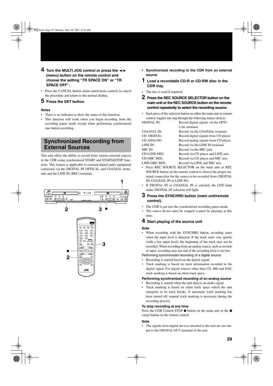 Synchronized recording from external sources, 29 engli s h, Mix blance cd line line mic mic | JVC XL-R2010BK User Manual | Page 31 / 47