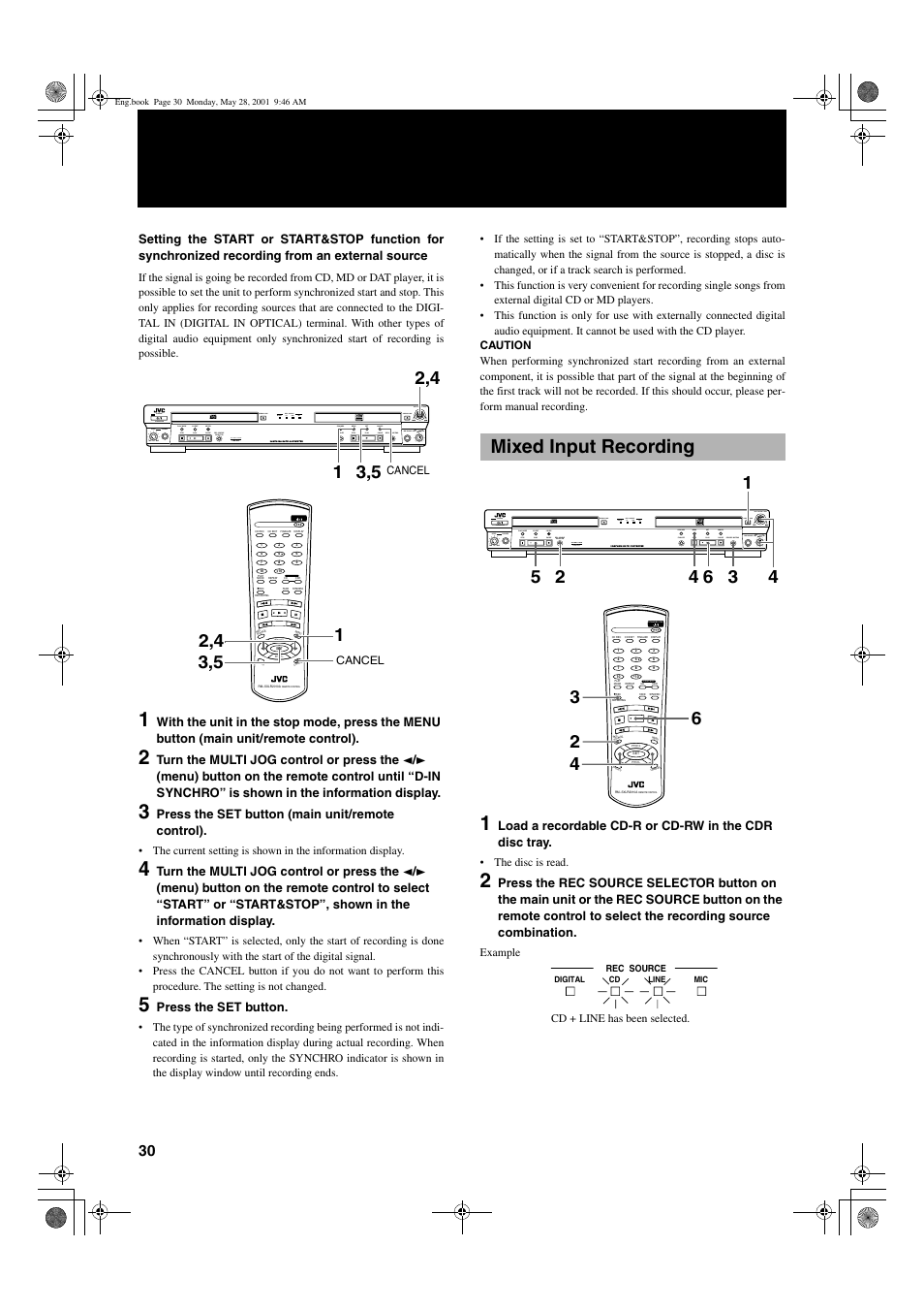 Mixed input recording, Mix blance cd line line mic mic | JVC XL-R2010BK User Manual | Page 32 / 47