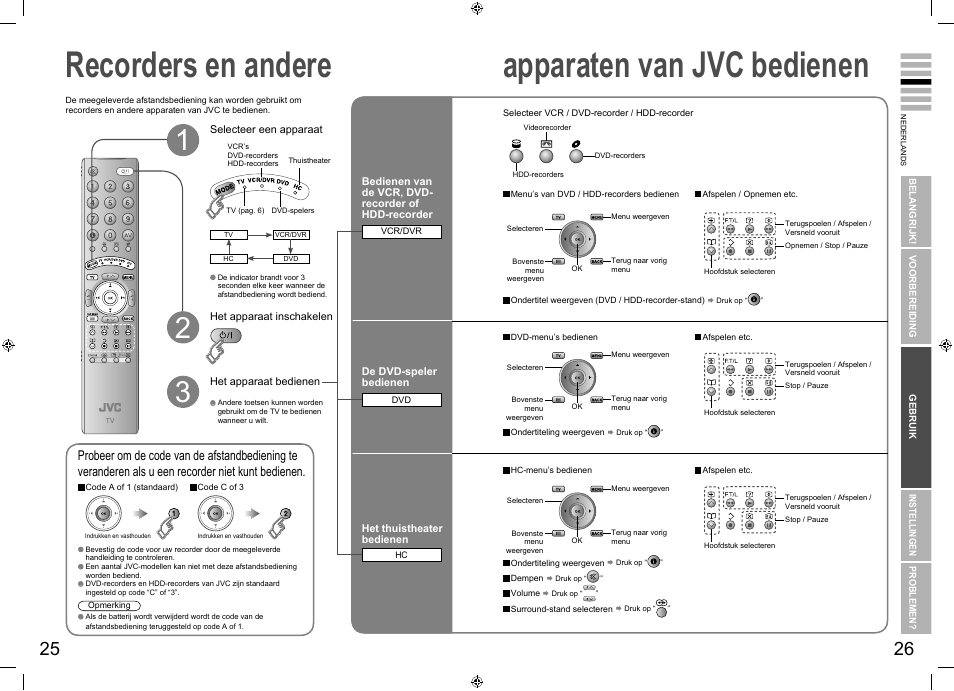 Recorders en andere apparaten van jvc bedienen, Recorders en andere, Apparaten van jvc bedienen | JVC LT-32E70BU User Manual | Page 17 / 22