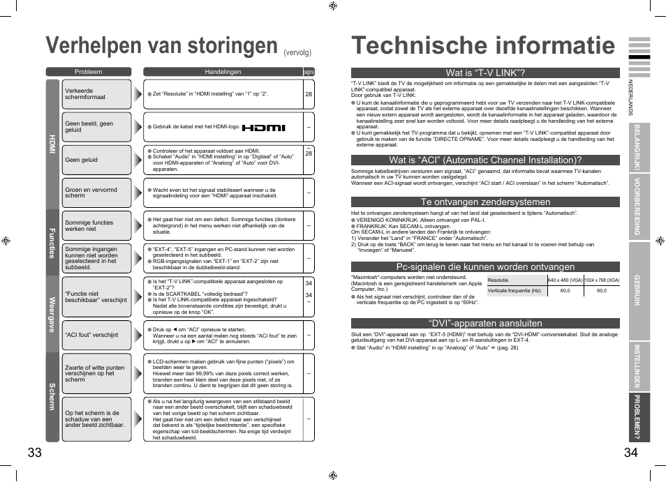 Technische informatie, Technische informatie ···················· 34, Verhelpen van storingen | JVC LT-32E70BU User Manual | Page 21 / 22