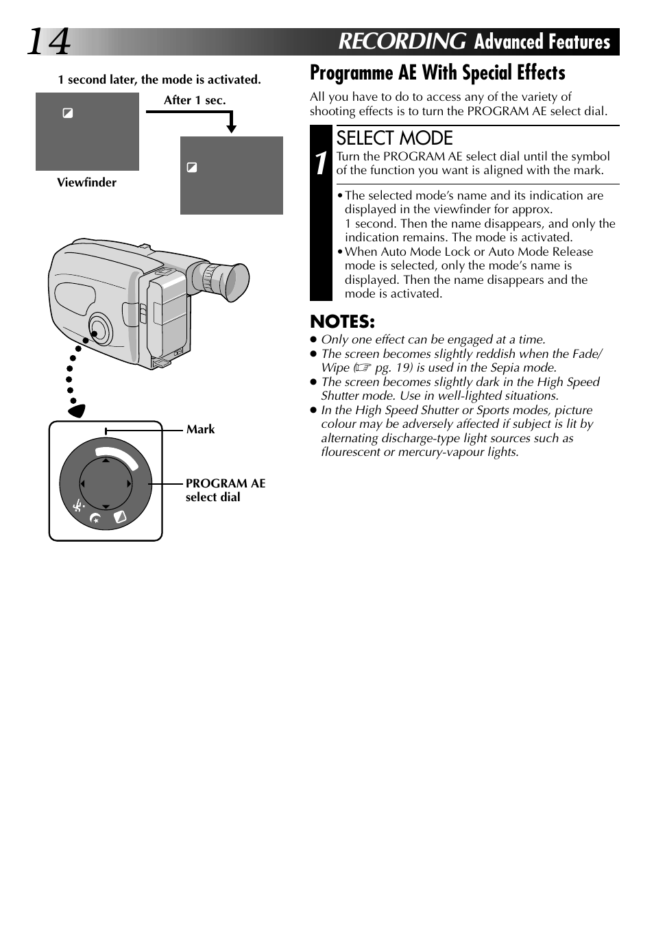 Recording, Select mode | JVC 0597TOV*UN*SN User Manual | Page 14 / 50