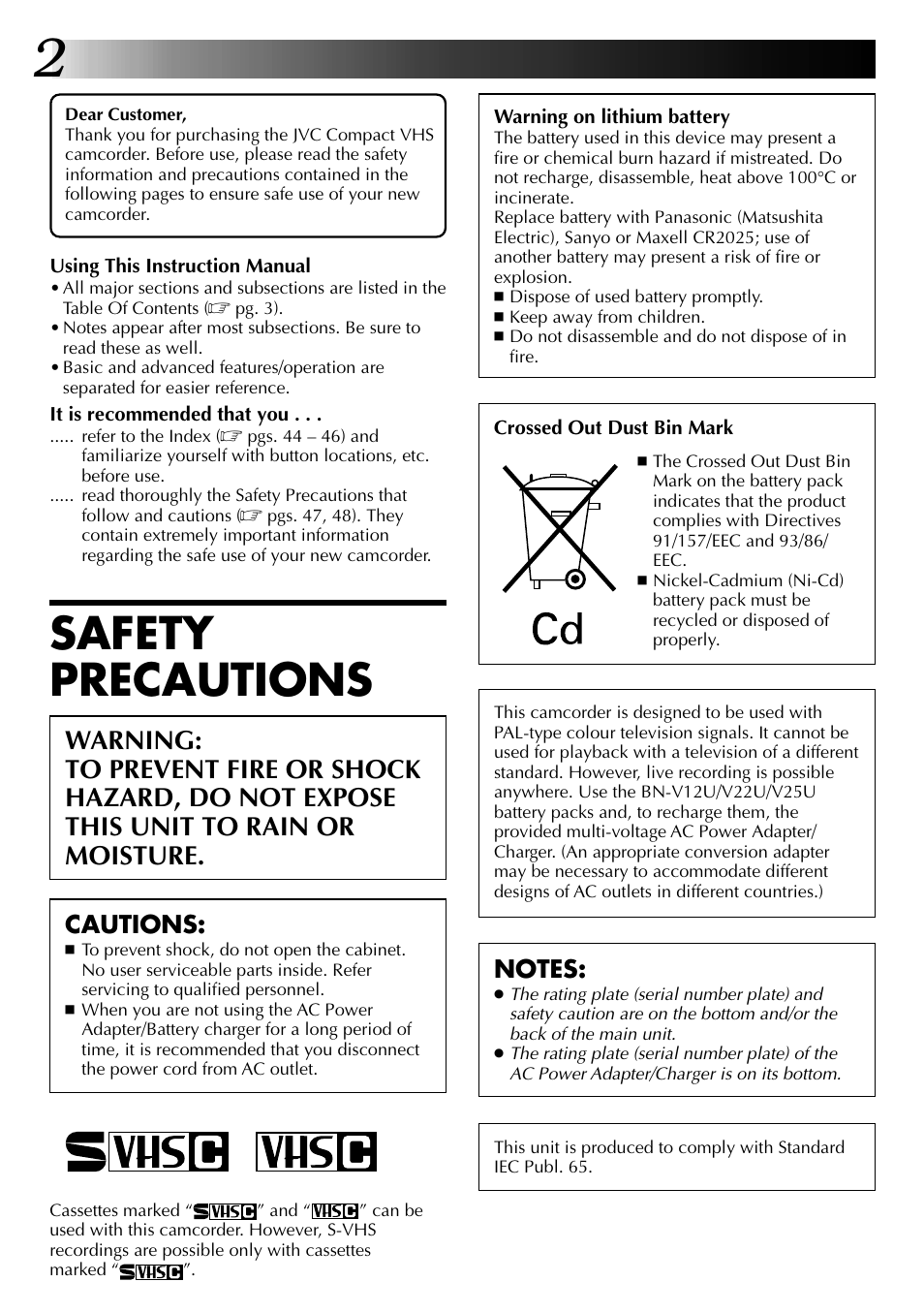 Safety precautions, Cautions | JVC 0597TOV*UN*SN User Manual | Page 2 / 50