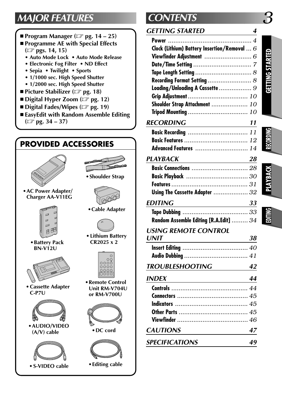 Major features contents | JVC 0597TOV*UN*SN User Manual | Page 3 / 50