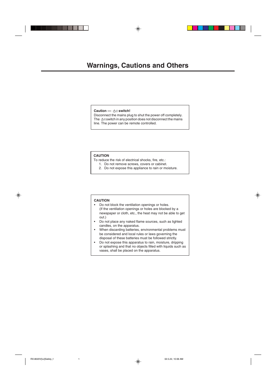 Warnings, cautions and others | JVC RX-8020VBK User Manual | Page 2 / 64