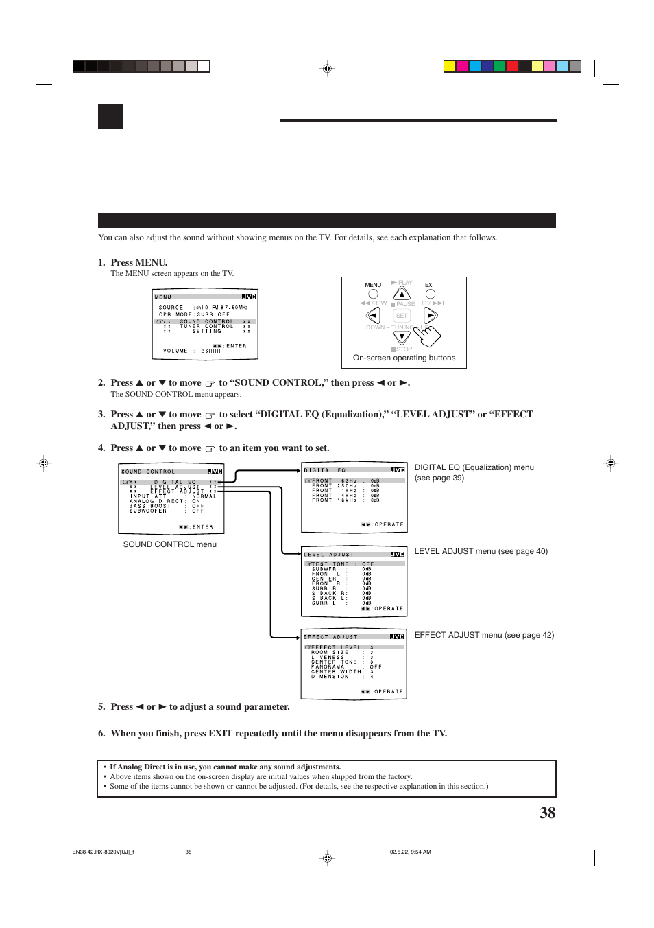 Adjusting sound | JVC RX-8020VBK User Manual | Page 41 / 64