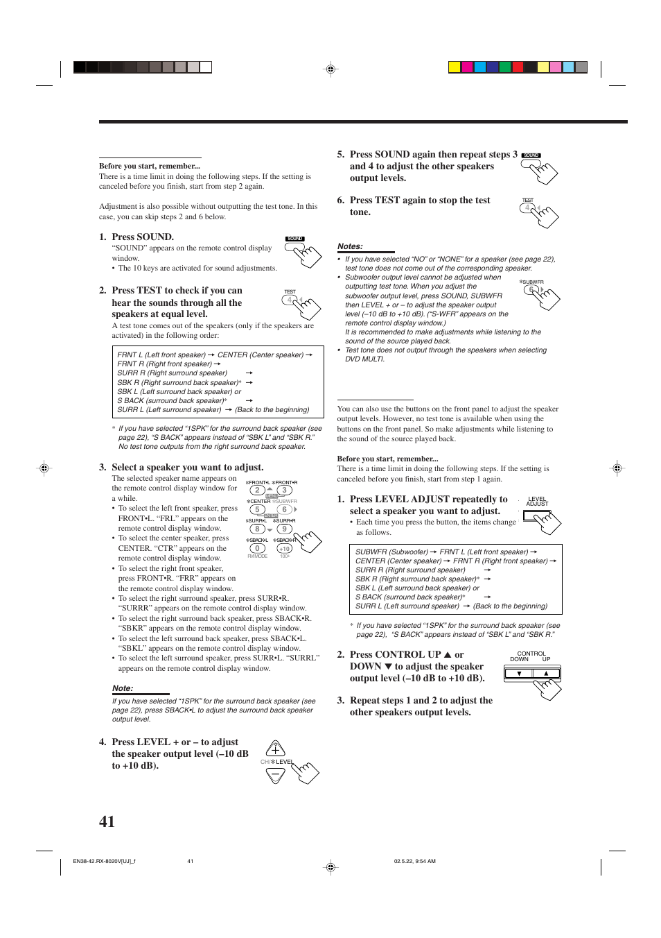 Press sound, Select a speaker you want to adjust | JVC RX-8020VBK User Manual | Page 44 / 64