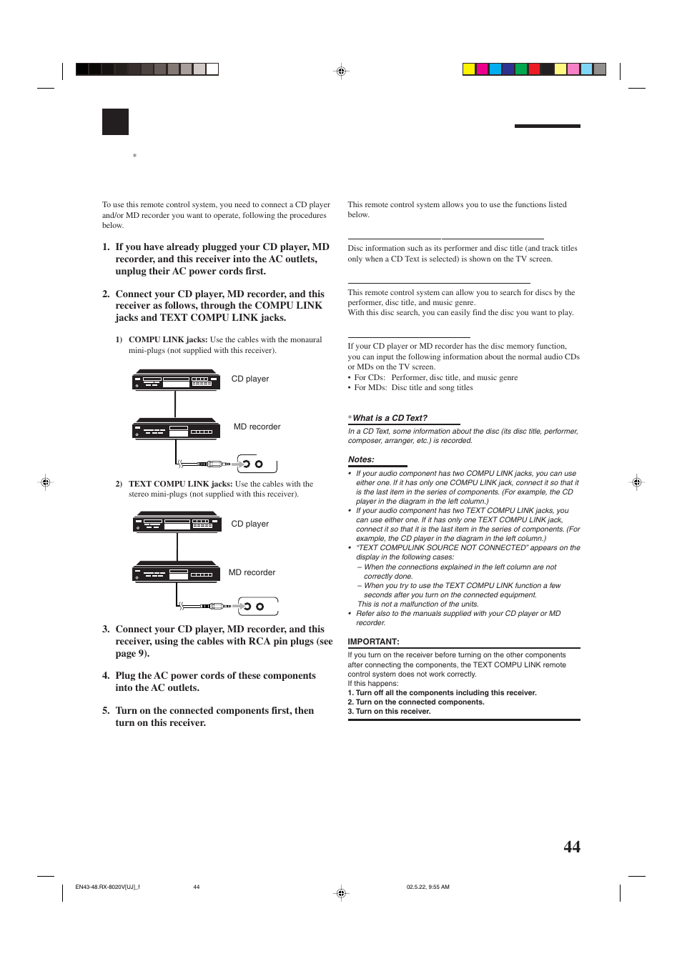 Text compu link remote control system | JVC RX-8020VBK User Manual | Page 47 / 64